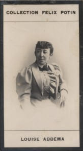 Photographie de la collection Félix Potin (4 x 7, 5 cm) représentant : Louise Abbéma, peintre.