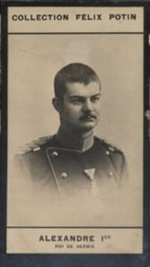 Photographie de la collection Félix Potin (4 x 7,5 cm) représentant : Alexandre Ier - Roi de Serbie.