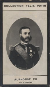 Photographie de la collection F&eacute;lix Potin (4 x 7,5 cm) repr&eacute;sentant : Alphonse XII - Roi d'Espagne.. ALPHONSE XII - Roi d'Espagne. 