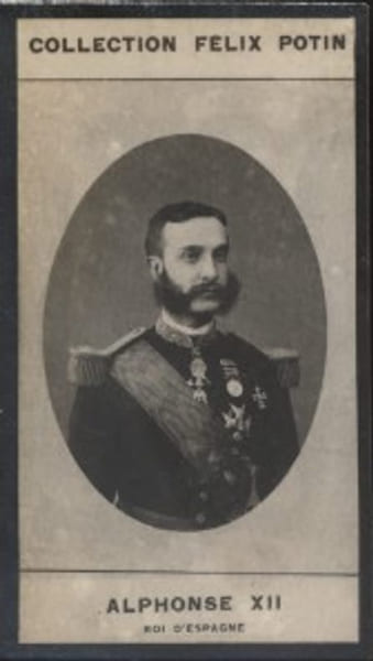 Photographie de la collection F&eacute;lix Potin (4 x 7,5 cm) repr&eacute;sentant : Alphonse XII - Roi d'Espagne.. ALPHONSE XII - Roi d'Espagne. 