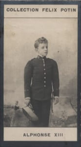 Photographie de la collection Félix Potin (4 x 7,5 cm) représentant : Alphonse XIII. Roi d'Espagne.