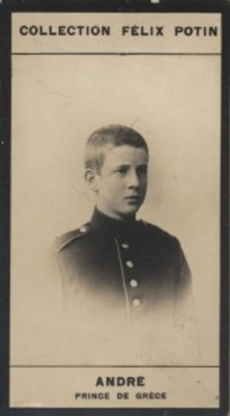 Photographie de la collection F&eacute;lix Potin (4 x 7,5 cm) repr&eacute;sentant : Andr&eacute; - Prince de Gr&egrave;ce, n&eacute; &agrave; Ath&egrave;nes en 1882.. ANDRE - Prince de Gr&egrave;ce. 