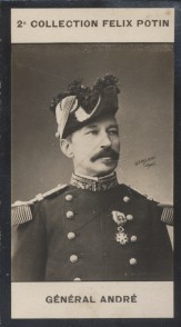 Photographie de la collection Félix Potin (4 x 7,5 cm) représentant : Louis-Joseph-Nicolas André, général, né à Nuits-Saint-Georges en 1838.. ANDRE ...