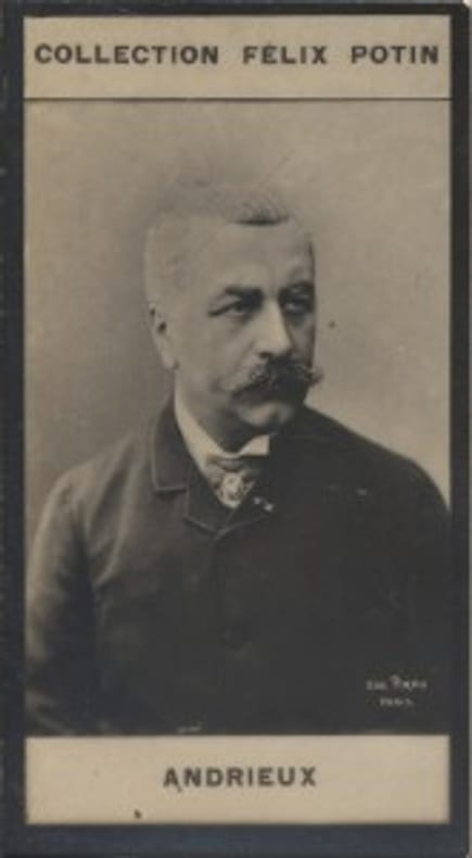 Photographie de la collection Félix Potin (4 x 7,5 cm) représentant : Andrieux, homme politique.. ANDRIEUX Photo Eugène Pirou.
