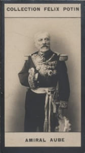 Photographie de la collection Félix Potin (4 x 7,5 cm) représentant : Amiral Hyacinthe-Laurent-Théophile Aube.