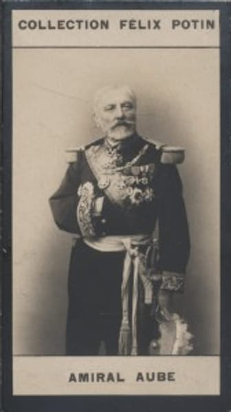 Photographie de la collection F&eacute;lix Potin (4 x 7,5 cm) repr&eacute;sentant : Amiral Hyacinthe-Laurent-Th&eacute;ophile Aube.. AUBE (Amiral) 