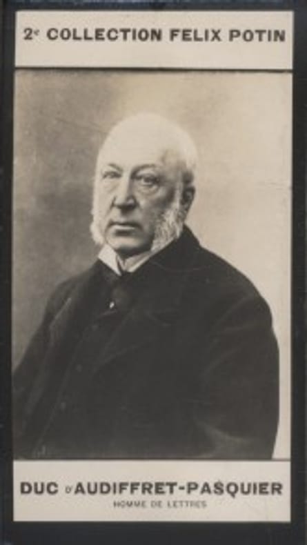 Photographie de la collection Félix Potin (4 x 7,5 cm) représentant : Edme-Armand-Gaston d'Audiffret-Pasquier, homme politique.. AUDIFFRET-PASQUIER ...