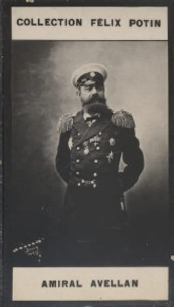 Photographie de la collection F&eacute;lix Potin (4 x 7,5 cm) repr&eacute;sentant : Amiral Nicolas Avellan.. AVELLAN Nicolas (Amiral) 