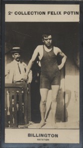 Photographie de la collection Félix Potin (4 x 7,5 cm) représentant : David Billington, champion du monde de natation.. BILLINGTON (David) - (Photo de ...