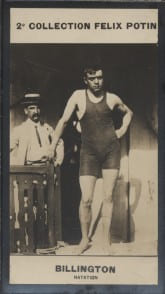 Photographie de la collection Félix Potin (4 x 7,5 cm) représentant : David Billington, champion du monde de natation.