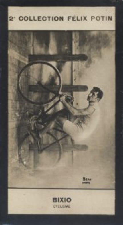 Photographie de la collection Félix Potin (4 x 7,5 cm) représentant : Luigi Bixio, cycliste.. BIXIO (Luigi) - (Photo de la 2e collection Félix Potin) ...