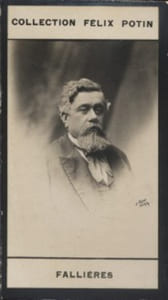 Photographie de la collection Félix Potin (4 x 7,5 cm) représentant : Armand Fallières, homme politique.