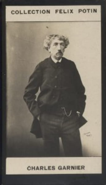 Photographie de la collection F&eacute;lix Potin (4 x 7,5 cm) repr&eacute;sentant : Charles Garnier, architecte.. GARNIER (Charles) 
