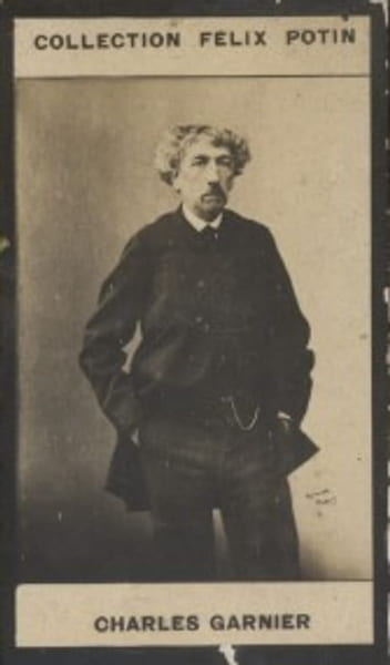 Photographie de la collection F&eacute;lix Potin (4 x 7,5 cm) repr&eacute;sentant : Charles Garnier, architecte.. GARNIER (Charles) 