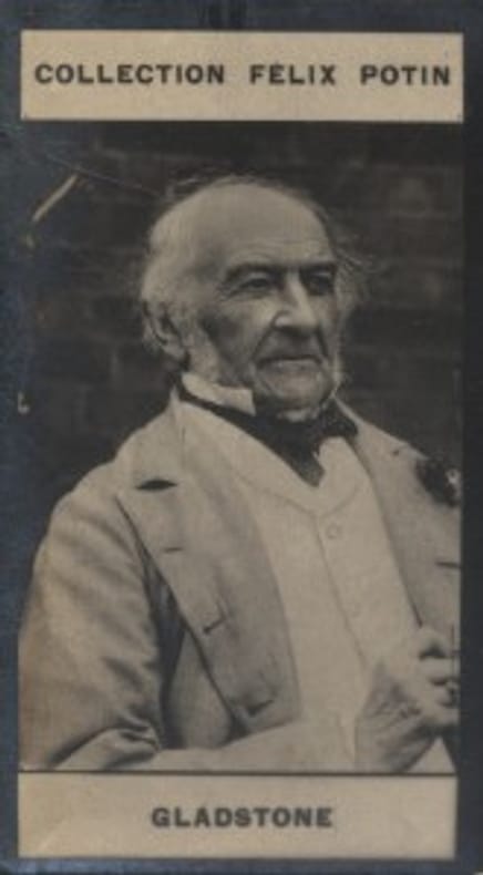 Photographie de la collection Félix Potin (4 x 7,5 cm) représentant : Gladstone, homme politique anglais.. GLADSTONE - (William-Ewarth) 