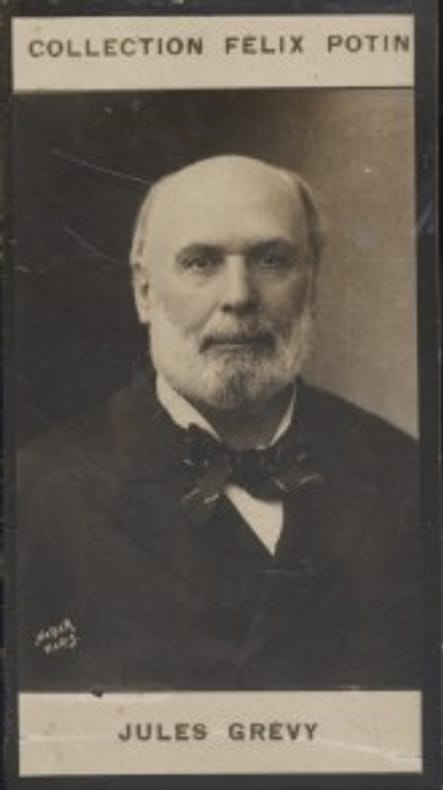 Photographie de la collection Félix Potin (4 x 7,5 cm) représentant : Jules Grévy, homme politique.. GREVY (Jules) Photo Nadar.