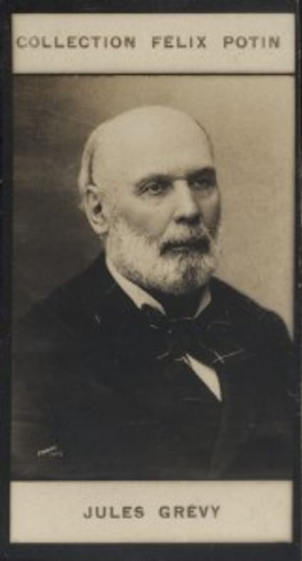 Photographie de la collection Félix Potin (4 x 7,5 cm) représentant : Jules Grévy, homme politique.. GREVY (Jules) Photo P. Nadar.