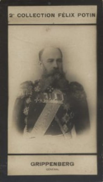 Photographie de la collection F&eacute;lix Potin (4 x 7,5 cm) repr&eacute;sentant : Alexis Grippenberg, g&eacute;n&eacute;ral russe.. GRIPPENBERG (Alexis) - (Photo de la 2e ...