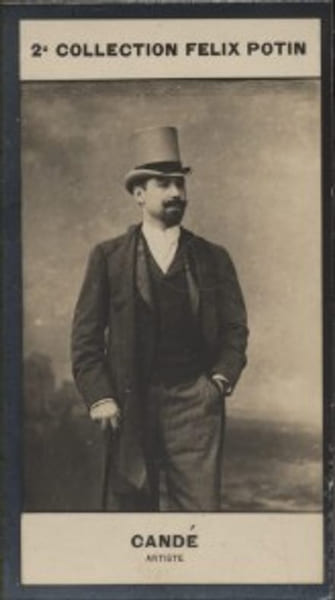 Photographie de la collection F&eacute;lix Potin (4 x 7,5 cm) repr&eacute;sentant : Cand&eacute;, artiste.. CANDE (Com&eacute;dien) - (Photo de la 2e collection F&eacute;lix Potin) 