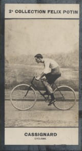 Photographie de la collection Félix Potin (4 x 7,5 cm) représentant : Georges Cassignard, coureur cycliste.