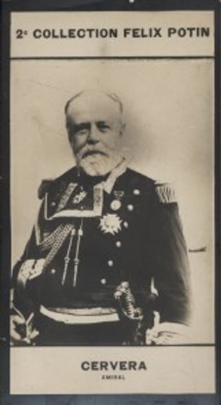 Photographie de la collection Félix Potin (4 x 7,5 cm) représentant : Amiral Cervera y Topete.. CERVERA Y TOPETE (Don Pasquale) - (Photo de la 2e ...