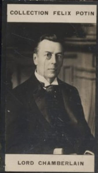 Photographie de la collection F&eacute;lix Potin (4 x 7,5 cm) repr&eacute;sentant : Lord Chamberlain, homme politique anglais.. CHAMBERLAIN Joseph (Lord) 