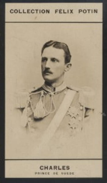 Photographie de la collection F&eacute;lix Potin (4 x 7,5 cm) repr&eacute;sentant : Prince Charles de Su&egrave;de.. CHARLES - Prince de Su&egrave;de et Norv&egrave;ge. 