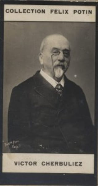 Photographie de la collection F&eacute;lix Potin (4 x 7,5 cm) repr&eacute;sentant : Victor Cherbuliez, homme de lettres.. CHERBULIEZ (Victor) Photo Pierre Petit.
