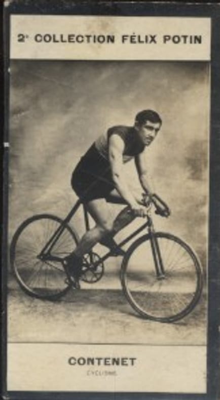 Photographie de la collection Félix Potin (4 x 7,5 cm) représentant : Georges Contenet, coureur cycliste.. CONTENET (Georges) - (Photo de la 2e ...