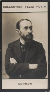Photographie de la collection Félix Potin (4 x 7,5 cm) représentant : Fernand Cormon, peintre.