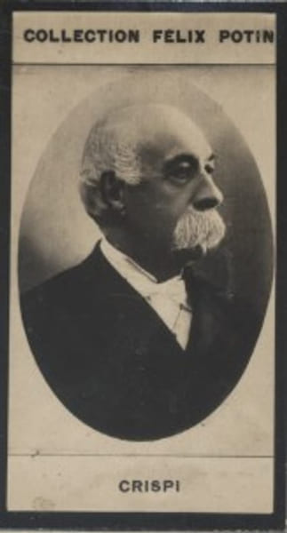 Photographie de la collection F&eacute;lix Potin (4 x 7,5 cm) repr&eacute;sentant : Fran&ccedil;ois Crispi, homme politique italien.. CRISPI (Fran&ccedil;ois) 