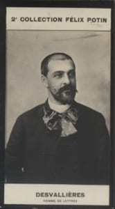 Photographie de la collection Félix Potin (4 x 7,5 cm) représentant : Maurice Desvallières, auteur dramatique.