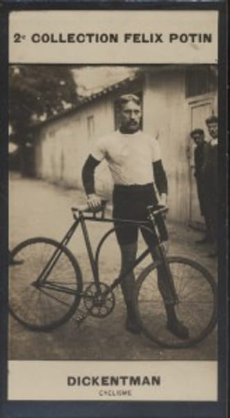 Photographie de la collection F&eacute;lix Potin (4 x 7,5 cm) repr&eacute;sentant : Friedrich Dickentman, champion cycliste.. DICKENTMAN ( Friedrich ) - (Photo de ...