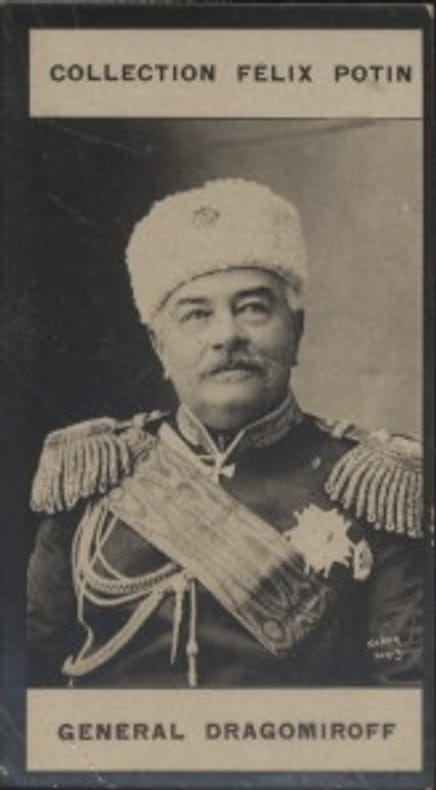 Photographie de la collection Félix Potin (4 x 7,5 cm) représentant : Général Michaël-Ivanovitch Dragomirotff.. DRAGOMIROFF (Général) Photo Nadar.