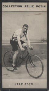 Photographie de la collection F&eacute;lix Potin (4 x 7,5 cm) repr&eacute;sentant : Jaap Eden, coureur cycliste.. EDEN (Jaap) Photo Barenne.
