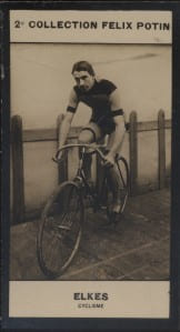 Photographie de la collection F&eacute;lix Potin (4 x 7,5 cm) repr&eacute;sentant : William Elkes, coureur cycliste.. ELKES (William) - (Photo de la 2e collection ...