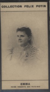 Photographie de la collection Félix Potin (4 x 7,5 cm) représentant : Reine Emma des Pays-Bas.. EMMA (Reine douairière des Pays-Bas) 