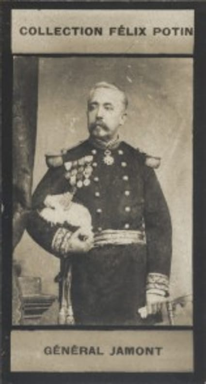 Photographie de la collection Félix Potin (4 x 7,5 cm) représentant : Général Jamont.. JAMONT (Edouard-Fernand) Photo Appert.