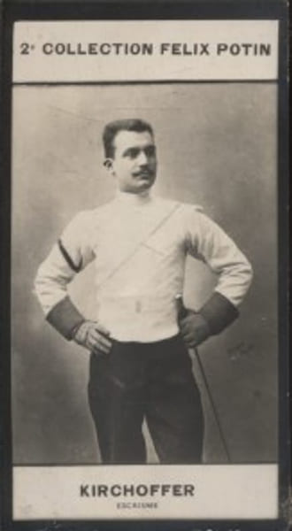 Photographie de la collection F&eacute;lix Potin (4 x 7,5 cm) repr&eacute;sentant : Alphonse KirChoffer, escrimeur.. KIRChOFFER (Alphonse) - (Photo de la 2e ...