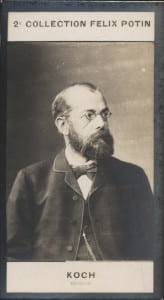 Photographie de la collection F&eacute;lix Potin (4 x 7,5 cm) repr&eacute;sentant : Robert Koch, m&eacute;decin.. KOCH (Robert) - (Photo de la 2e collection F&eacute;lix Potin) 