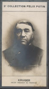 Photographie de la collection F&eacute;lix Potin (4 x 7,5 cm) repr&eacute;sentant : Paul Kruger - Pr&eacute;sident de la R&eacute;publique Sud-Africaine.. KRUGER (Paul) - (Photo ...
