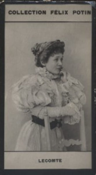 Photographie de la collection F&eacute;lix Potin (4 x 7,5 cm) repr&eacute;sentant : Mme Lecomte, ou Leconte, com&eacute;dienne.. LECOMTE Photo Nadar.