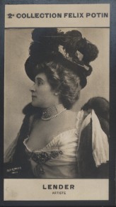 Photographie de la collection Félix Potin (4 x 7,5 cm) représentant : Mademoiselle Marcelle Lender, comédienne.. LENDER (Marcelle) - (Photo de la 2e ...