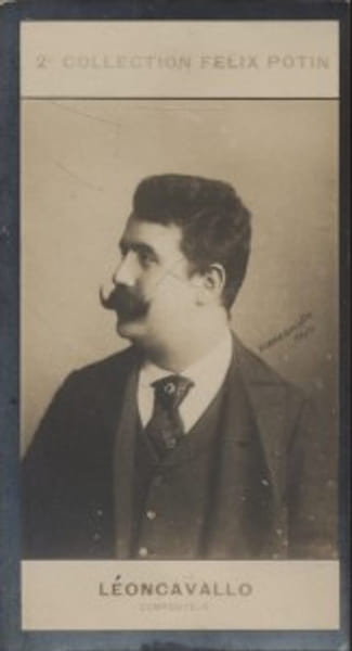 Photographie de la collection F&eacute;lix Potin (4 x 7,5 cm) repr&eacute;sentant : Ruggero L&eacute;oncavallo, compositeur.. LEONCAVALLO (Ruggero) - (Photo de la 2e ...