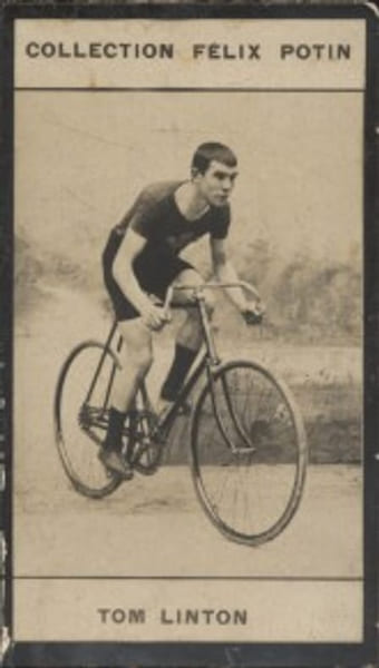 Photographie de la collection F&eacute;lix Potin (4 x 7,5 cm) repr&eacute;sentant : Tom Linton, cycliste.. LINTON (Tom) 