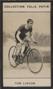 Photographie de la collection F&eacute;lix Potin (4 x 7,5 cm) repr&eacute;sentant : Tom Linton, cycliste.. LINTON (Tom) 