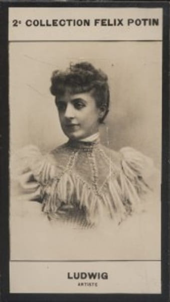 Photographie de la collection F&eacute;lix Potin (4 x 7,5 cm) repr&eacute;sentant : Mademoiselle Jeanne Ludwig, com&eacute;dienne.. LUDWIG (Jeanne) - (Photo de la 2e ...