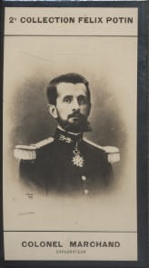 Photographie de la collection Félix Potin (4 x 7,5 cm) représentant : Colonel Marchand, explorateur.