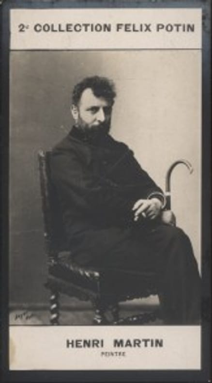 Photographie de la collection Félix Potin (4 x 7,5 cm) représentant : Henri Martin, peintre.. MARTIN (Henri) Photo Boyer.