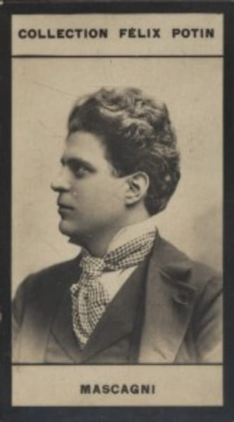 Photographie de la collection F&eacute;lix Potin (4 x 7,5 cm) repr&eacute;sentant : Pietro Mascagni, musicien.. MASCAGNI (Pietro) 